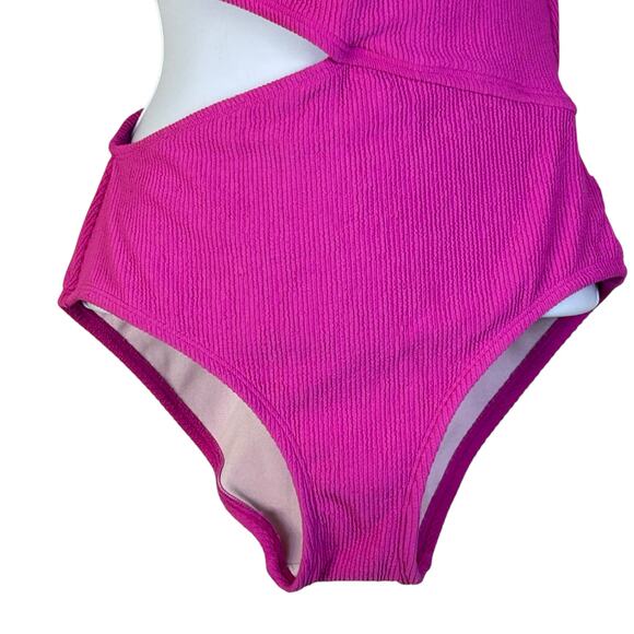 Michael MK Textured One Shoulder Cutout One Piece Swimsuit Pink Women 12 NWT - Picture 7 of 13